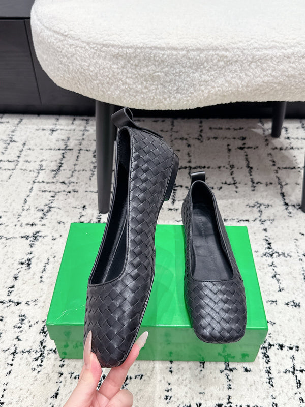 BV Charlotte Ballet Flat Black Woven Leather 769996