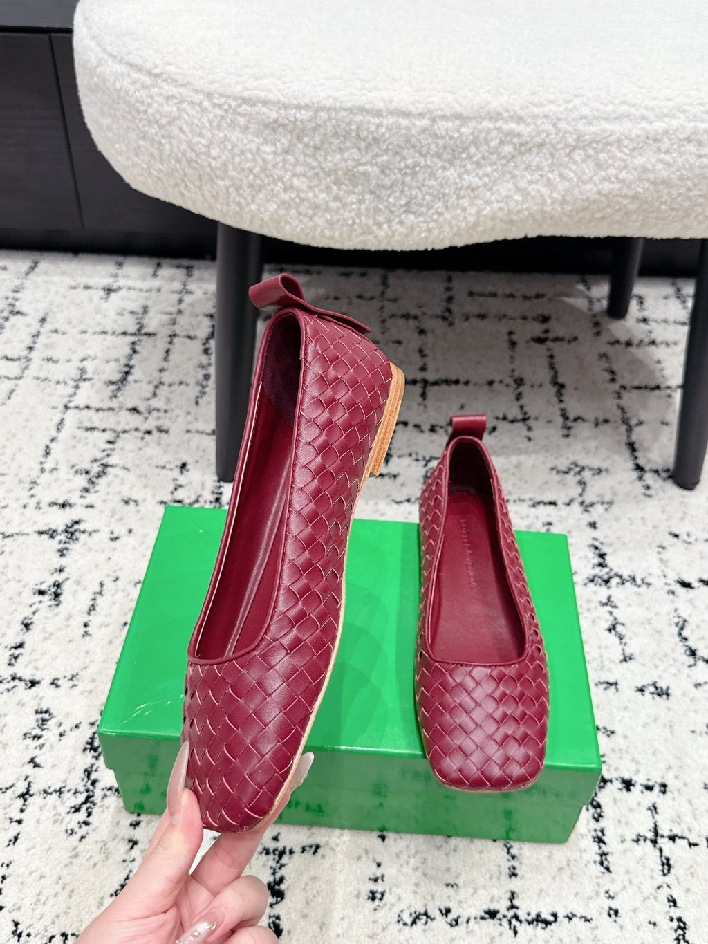BV Charlotte Ballet Flat Burgundy Woven Leather 769997
