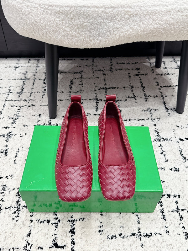 BV Charlotte Ballet Flat Burgundy Woven Leather 769997