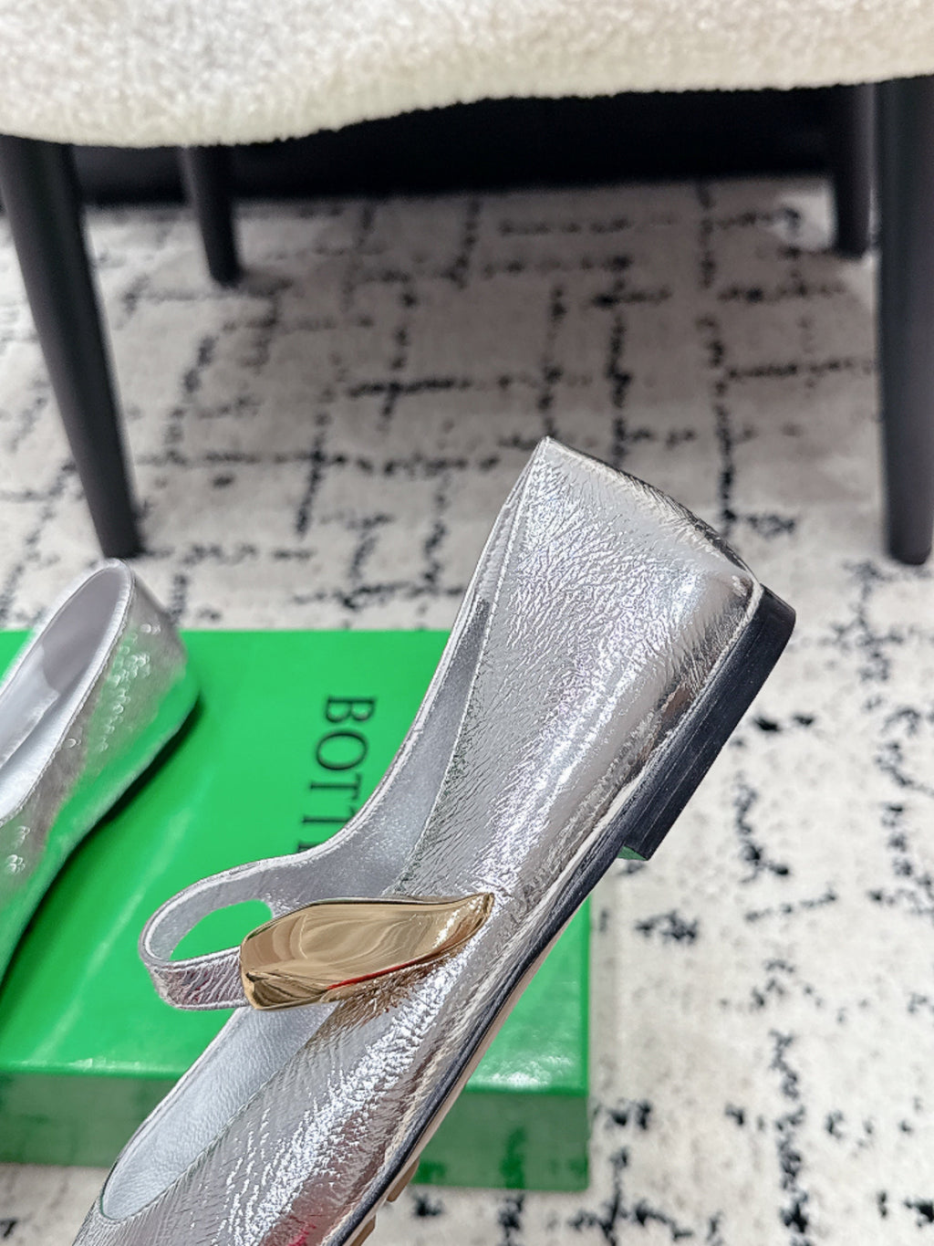 BV Charlotte Mary Jane Flat Sliver Metallic Leather 770006