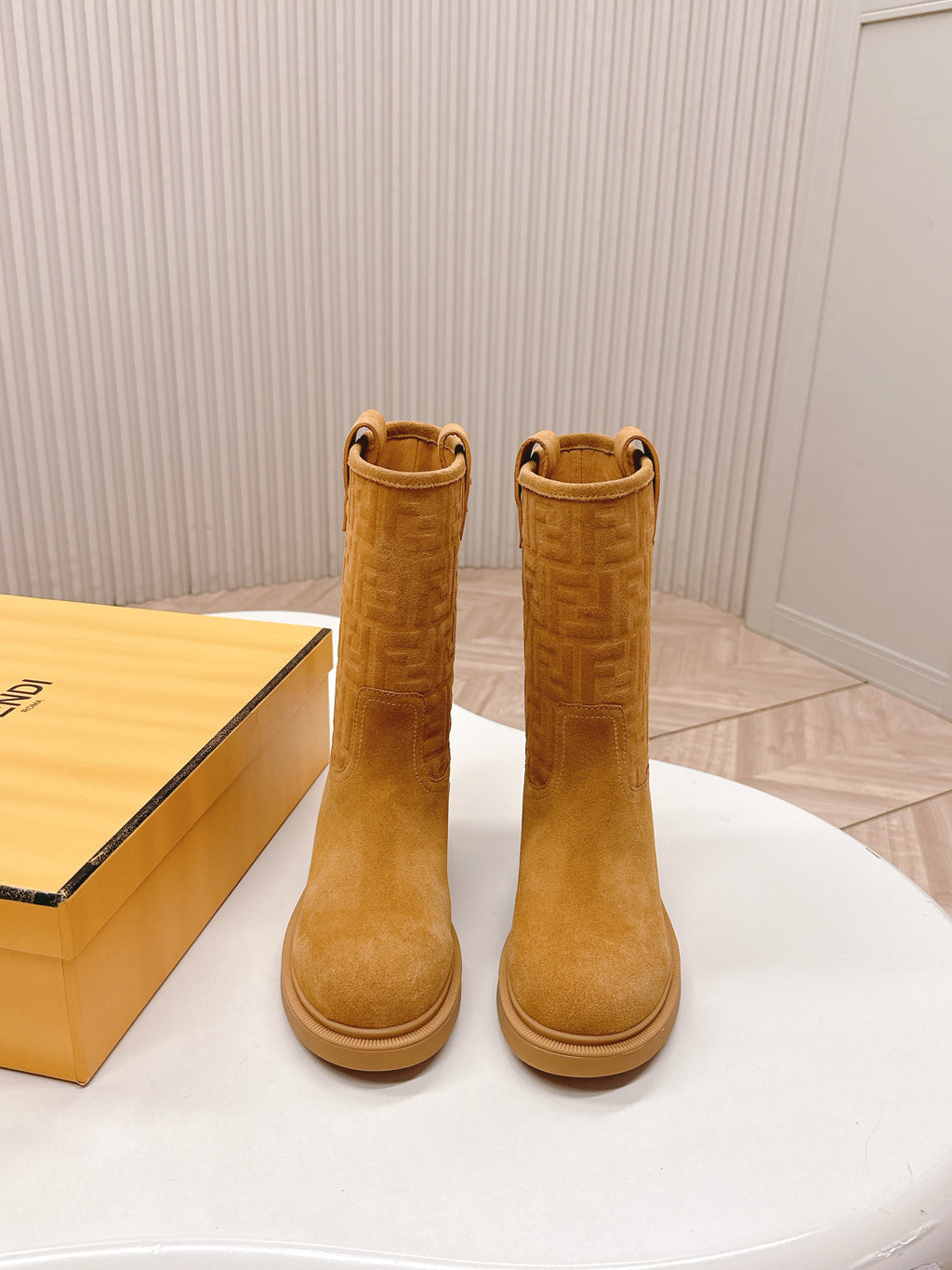 Fendi 25 Short Boots Caramel Yellow Suede 500936