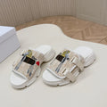 CD 26s Platform Slippers 35 Beige White Canvas Lambskin 643812