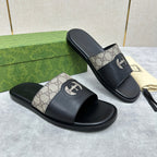 GG Men's Slide Black Brown Canvas Cowhide 542946