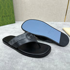 GG Men's Thong Sandals Black Canvas Cowhide 542951
