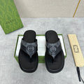 GG Men's Thong Sandals Black Canvas Cowhide 542951