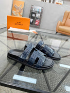 HM Men's Chypre Slide Navy Blue Cowhide 544583