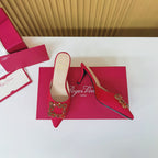 Viv Diamond Mules Red Silk 247391