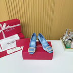 Viv Button Pumps Mist Blue Silk 247406