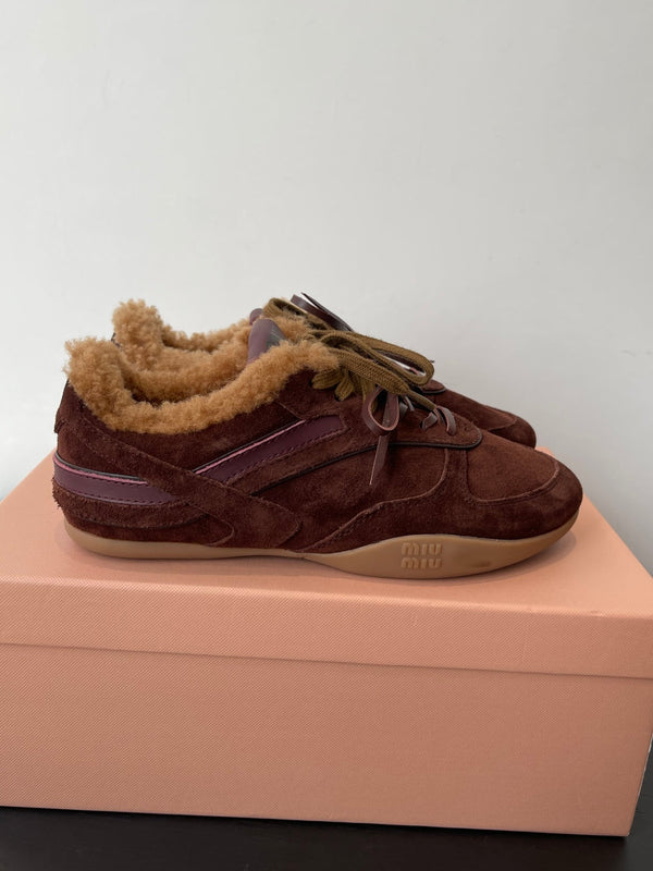 MiuMiu 25 sneaker dark brown suede wool 521960