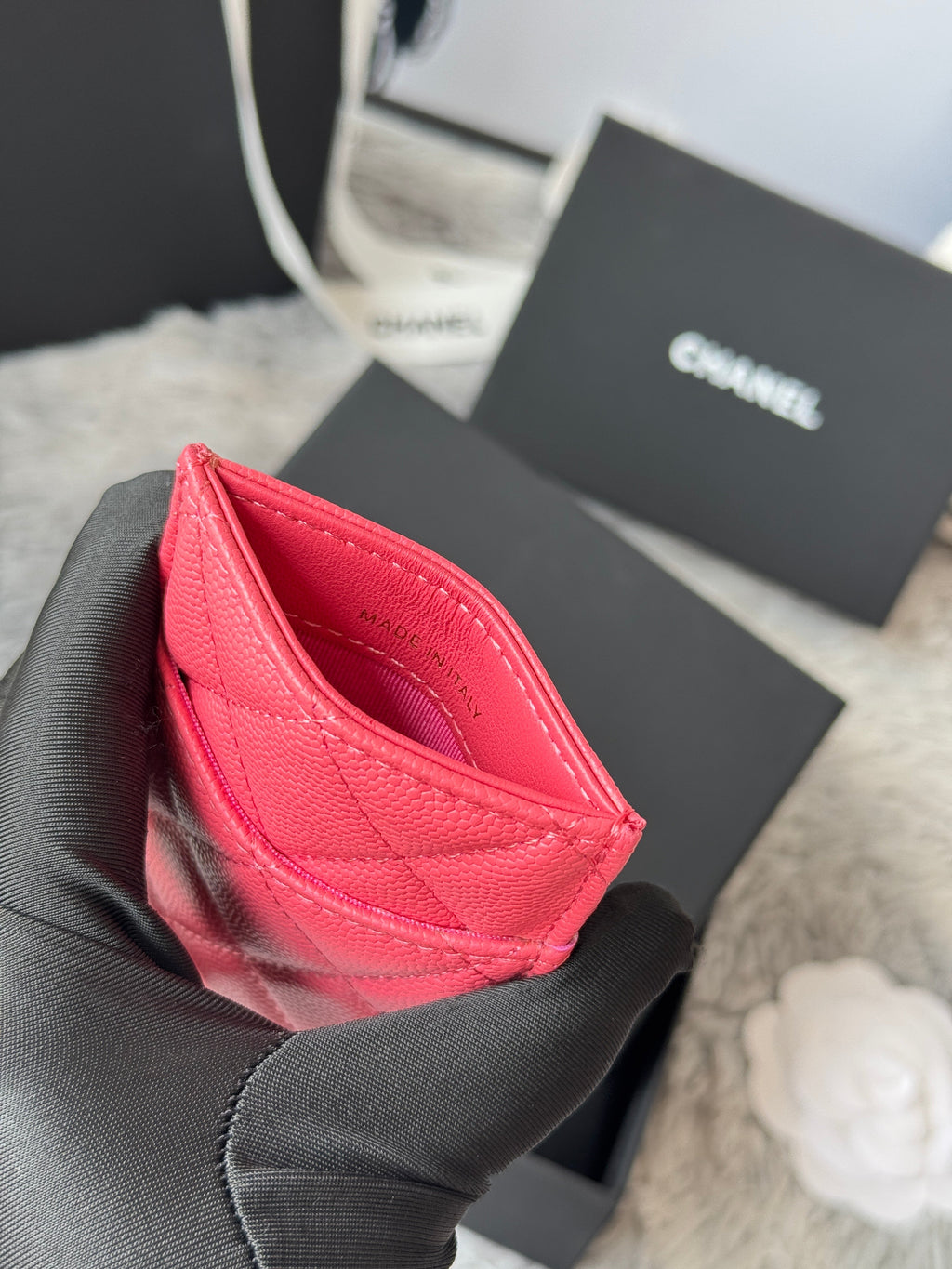 CC Carld Holder Pink Grain Calfskin 242686