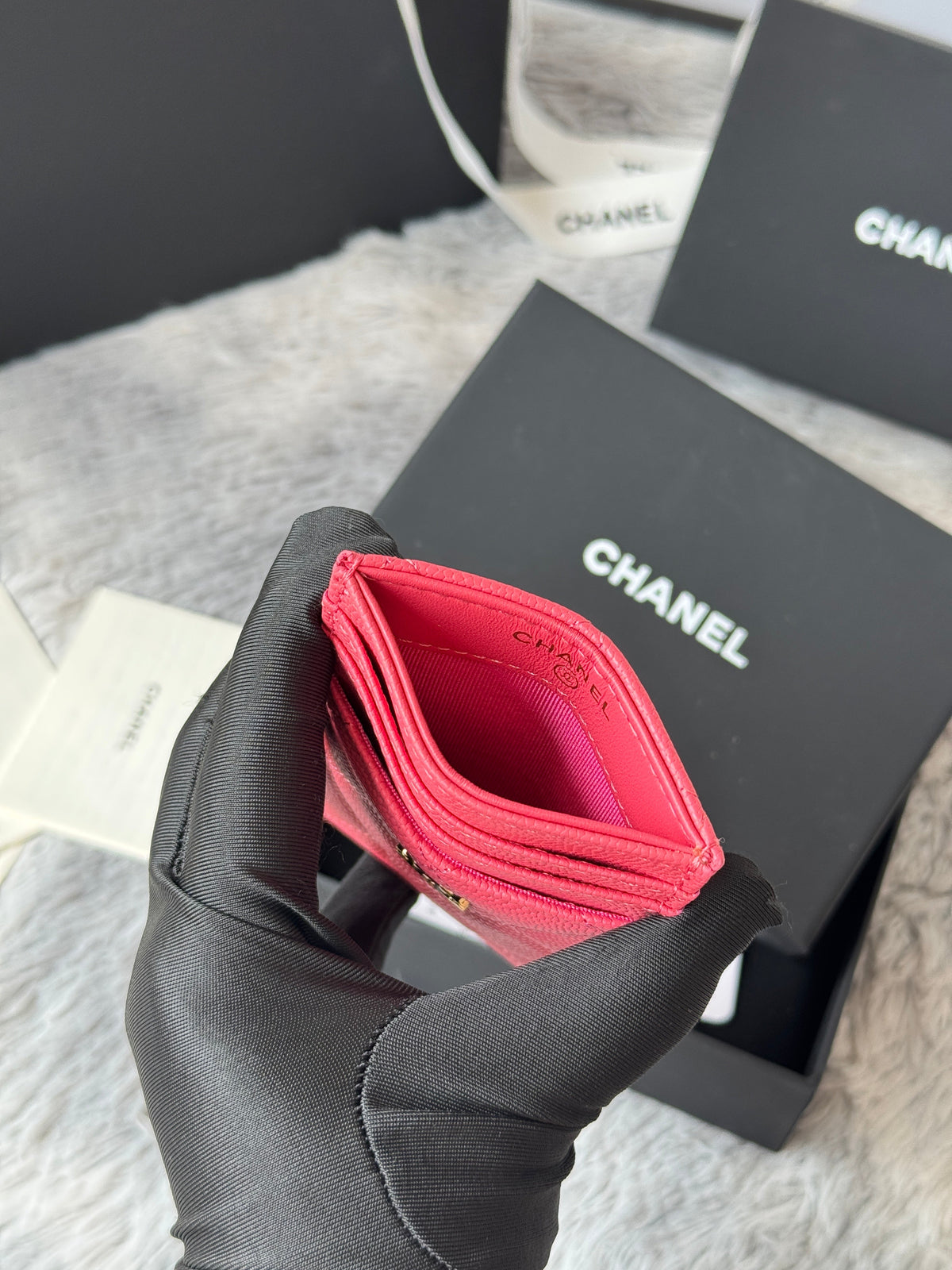 CC Carld Holder Pink Grain Calfskin 242686