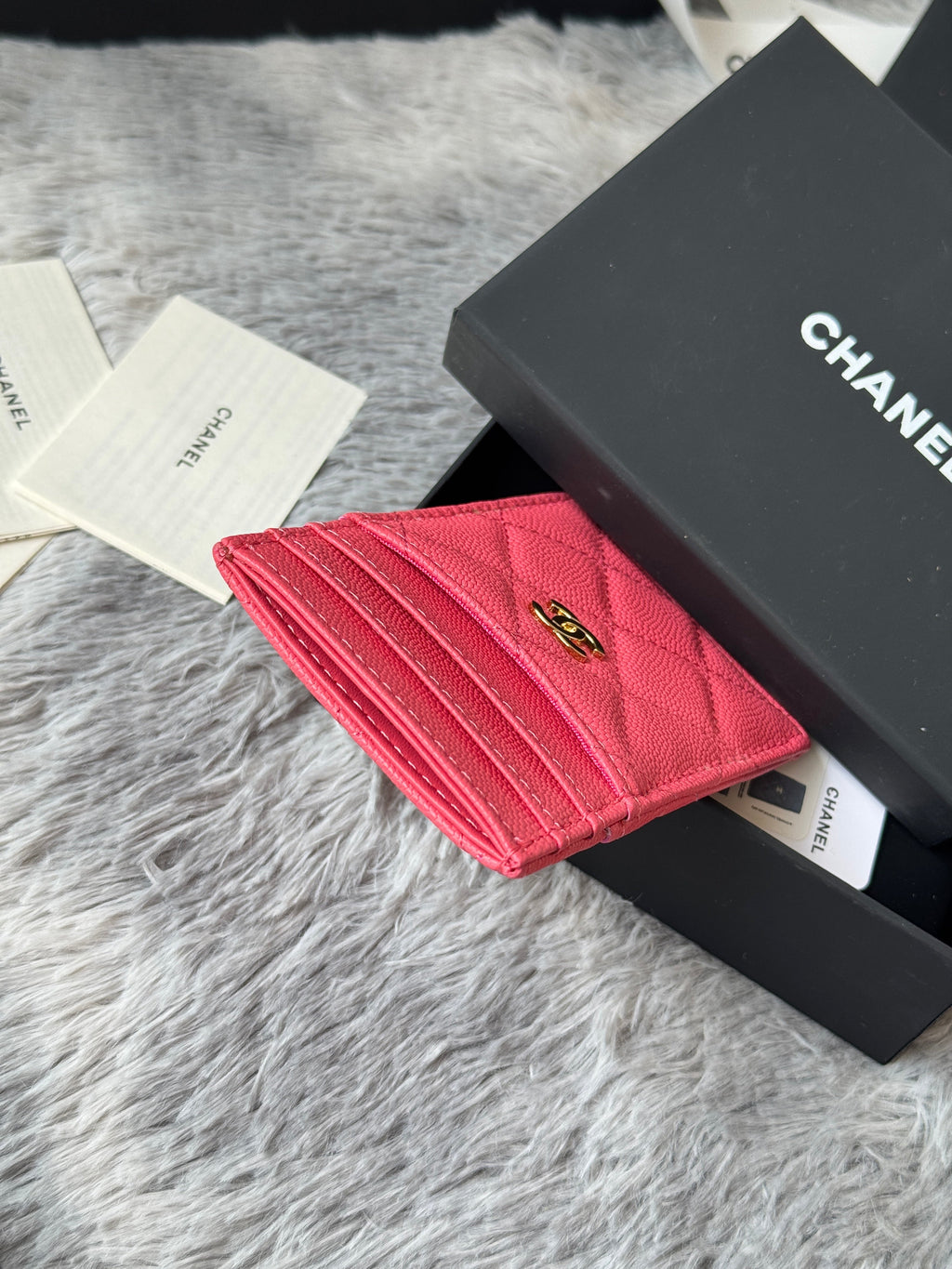 CC Carld Holder Pink Grain Calfskin 242686