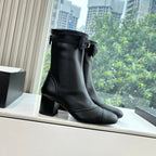 CC 25 Short Boot Black Calfskin Black Bow 430319