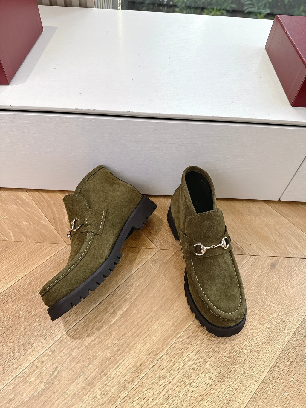 GG Men's Ankle Boot With Horsebit Variation Dark Green Suede 506838