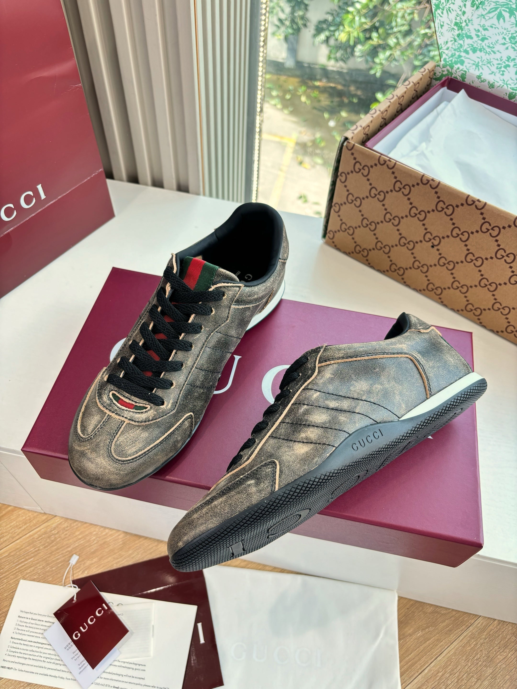 Gucci Shift Damensneaker Varianten Schwarzes   Grey Brown Leder 506843