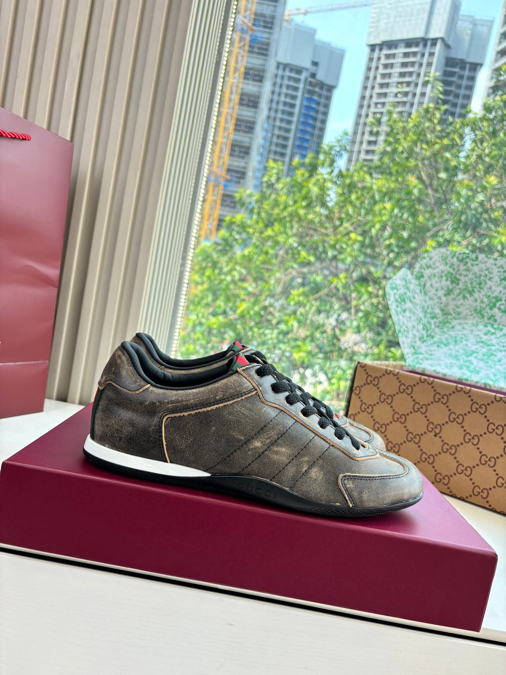 Gucci Shift Damensneaker Varianten Schwarzes   Grey Brown Leder 506843