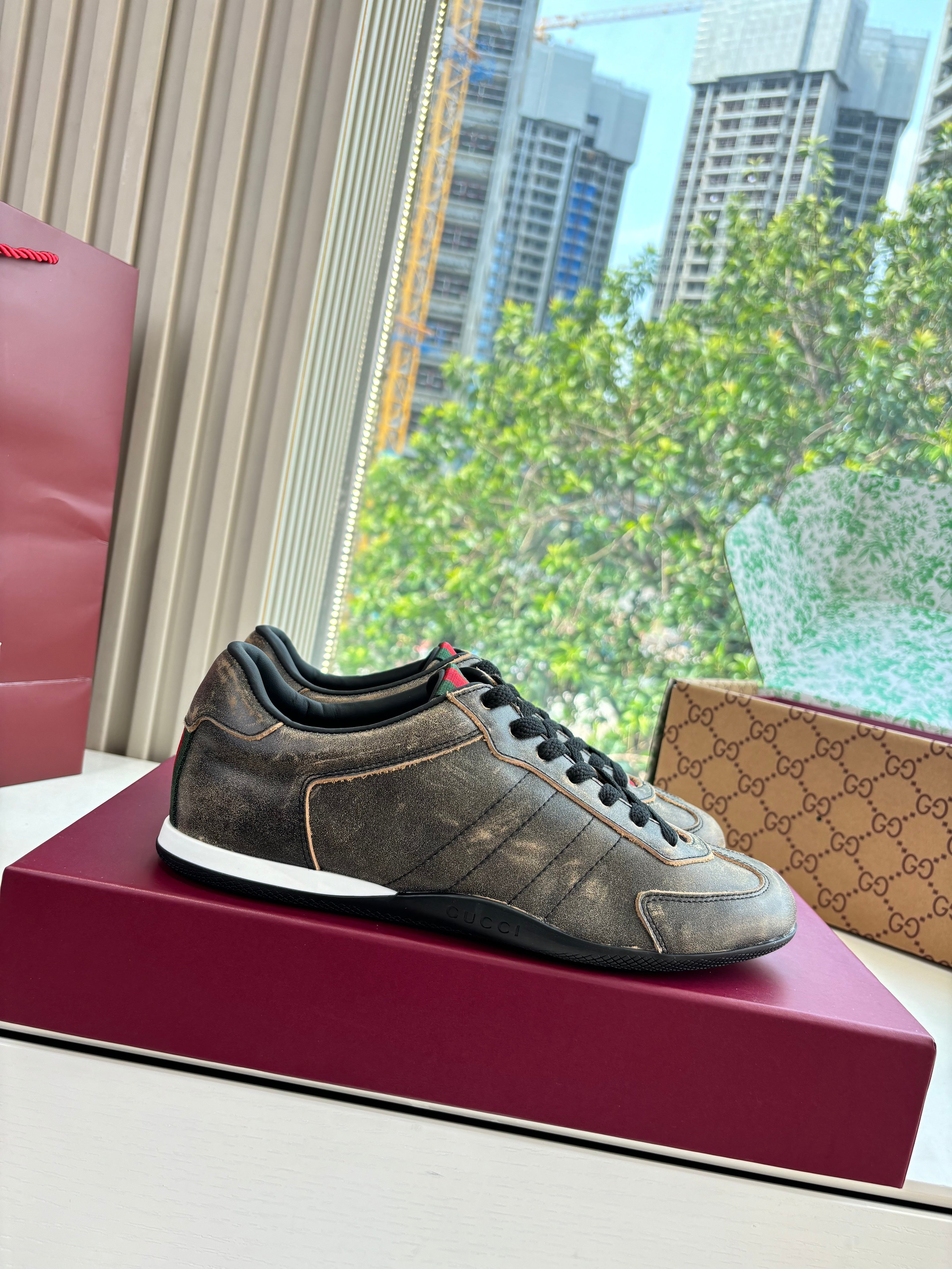 Gucci Shift Damensneaker Varianten Schwarzes   Grey Brown Leder 506843