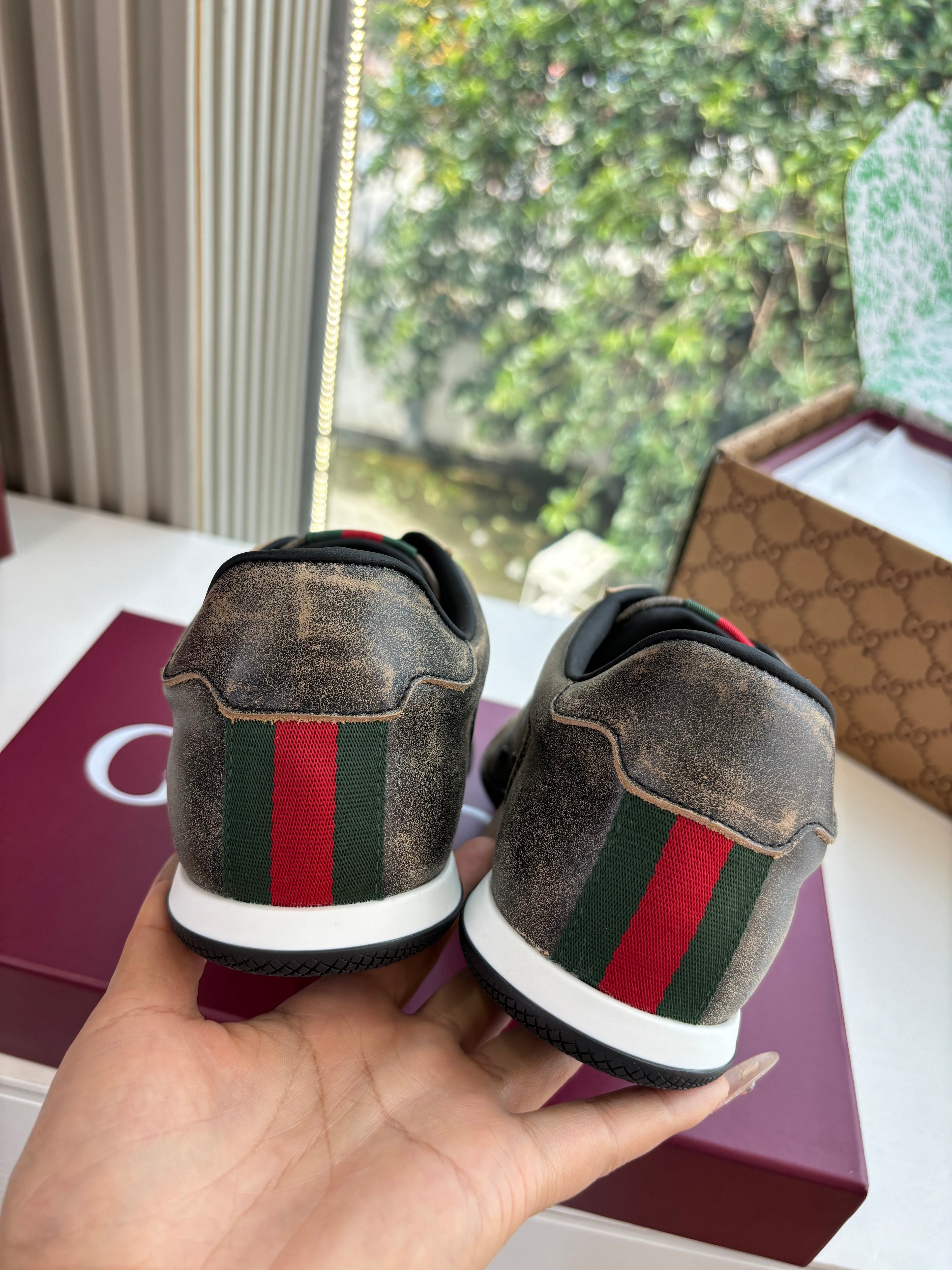 Gucci Shift Damensneaker Varianten Schwarzes   Grey Brown Leder 506843