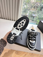 CC Casual Shoes Women's Low Top Black White Suede Cowhide Fur 548855