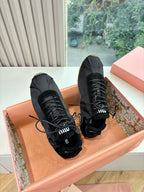 Miu Plume Sneakers Black Satin Suede 549132
