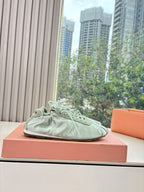 Miu Plume Sneakers Light Sage Satin Suede 549134