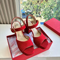 Valentino Fawcette Platform Sandal Red Suede 702296