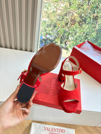 Valentino Fawcette Platform Sandal Red Suede 702296