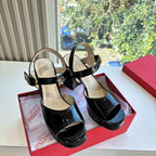 Valentino Fawcette Platform Sandal Black Patent Leather 702278