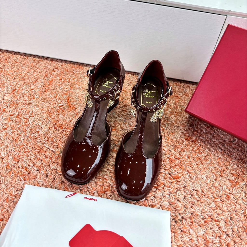 Très Vivier Mary Jane Pumps 8.5 cm Burgundy Patent Leather