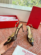 VLogo Signature Slingback 80mm Brown Embossed Sheepskin 702210