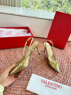 VLogo Signature Slingback 80mm Gold Embossed Sheepskin 702209