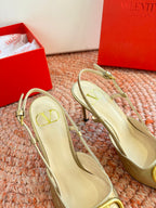 VLogo Signature Slingback 80mm Gold Embossed Sheepskin 702209