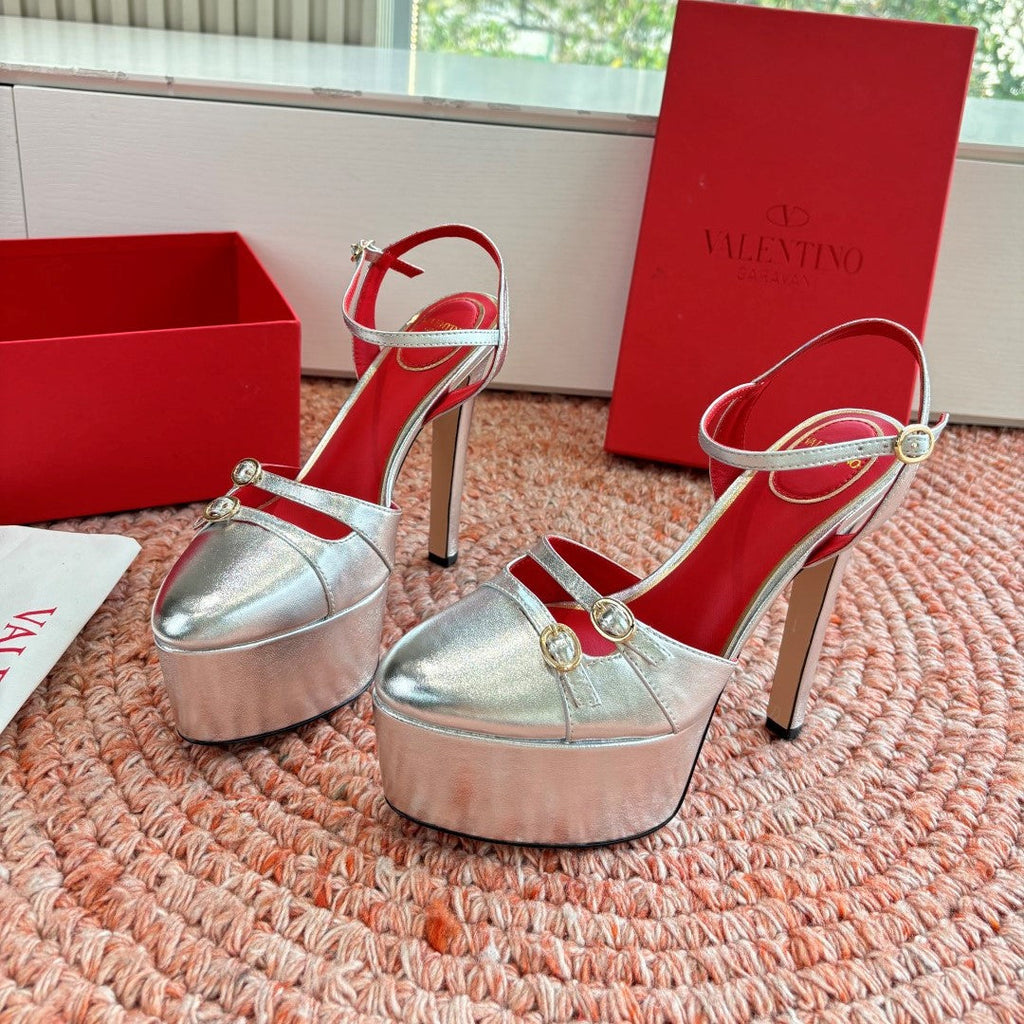 Valentino Crasher Platform Pumps 14.5cm Sliver Sheepskin 702228