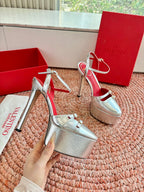Valentino Crasher Platform Pumps 14.5cm Sliver Sheepskin 702228