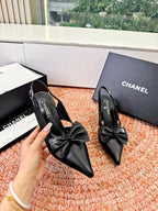 CC 26s Bow Heels 7cm Slingback Black Sheepskin 703665
