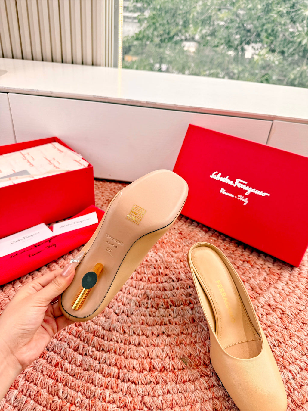 Ferragamo Salvatore Mule Beige Sheepskin 760453