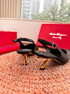 Ferragamo Salvatore Slingback Black Sheepskin 760455