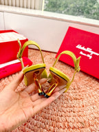Ferragamo Salvatore Slingback Yellow Sheepskin 760457