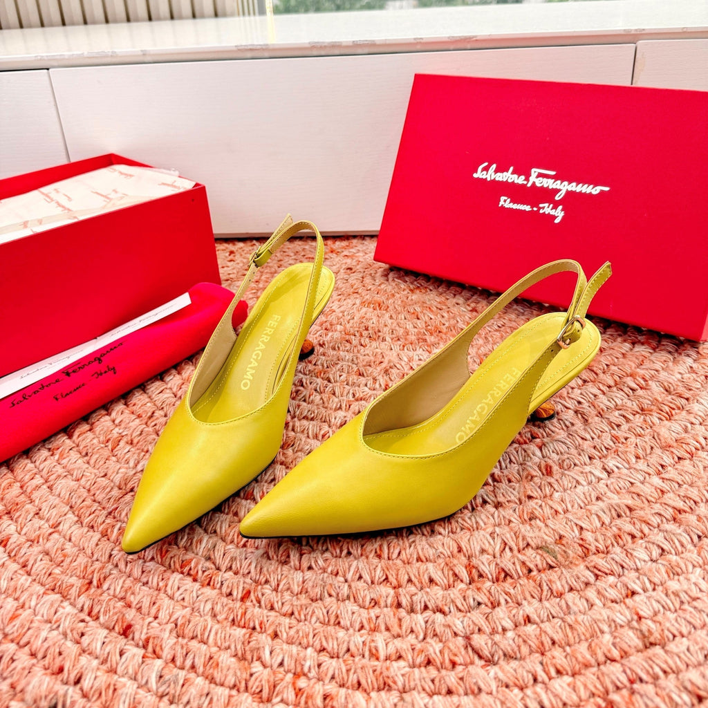 Ferragamo Salvatore Slingback Yellow Sheepskin 760457