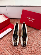Ferragamo Gancini Pumps Black White Lambskin 760465