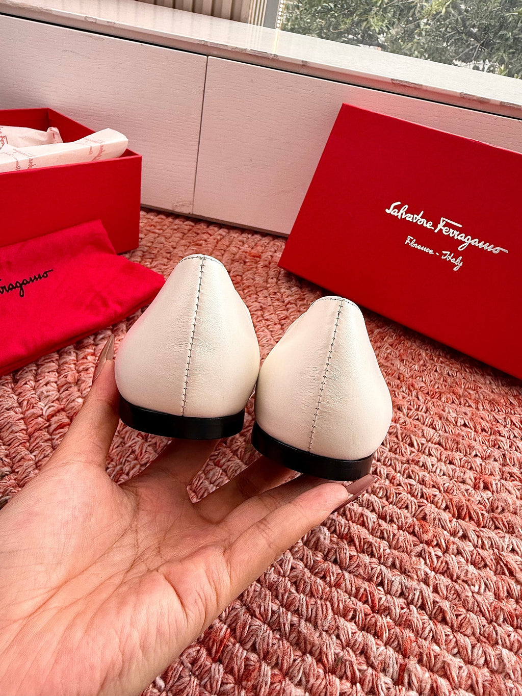 Ferragamo Gancini Ballet Flat Black White Lambskin 760472
