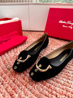 Ferragamo Gancini Ballet Flat Black Suede 760473