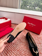 Ferragamo Gancini Ballet Flat Black Suede 760473