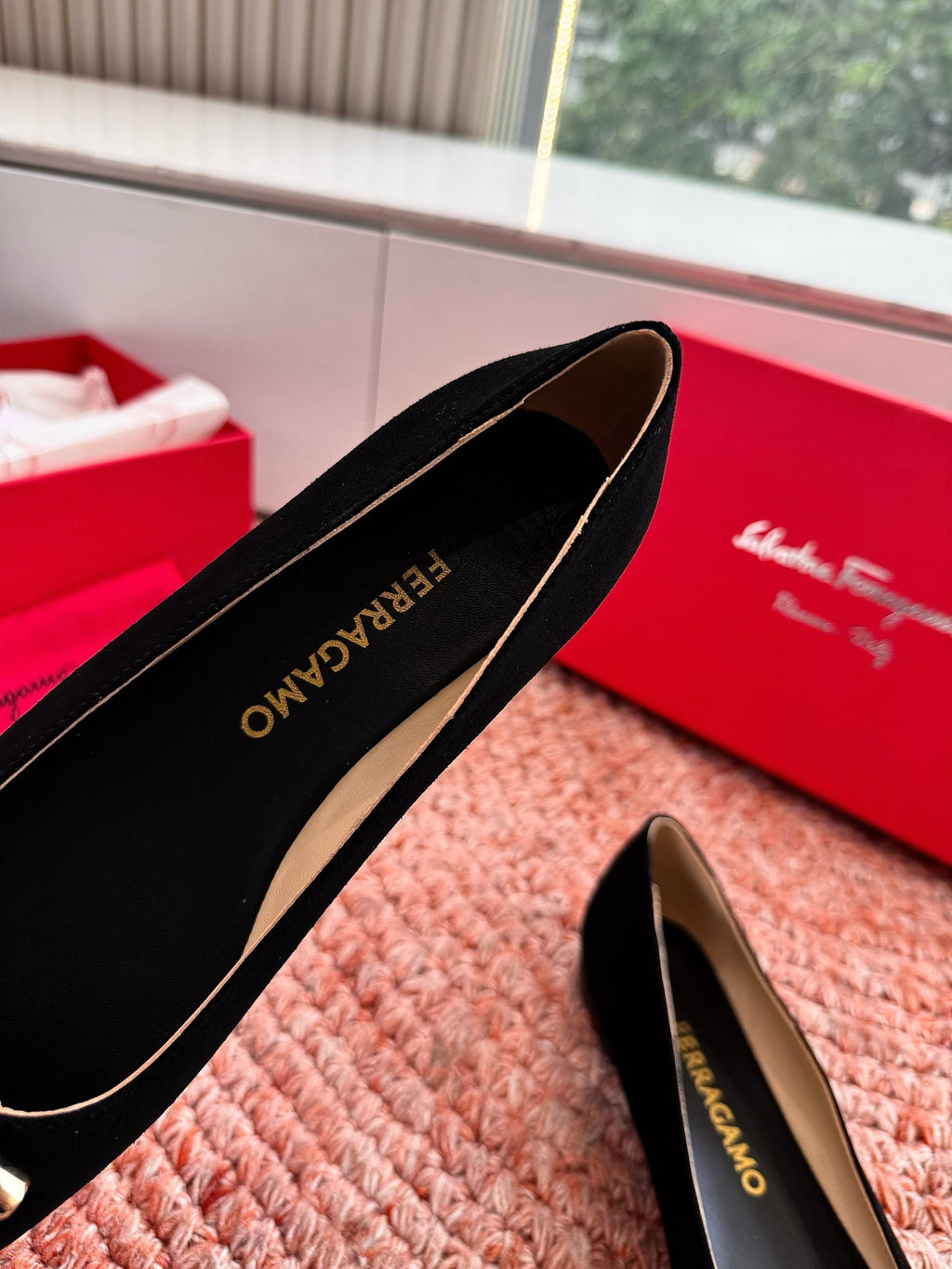 Ferragamo Gancini Ballet Flat Black Suede 760473
