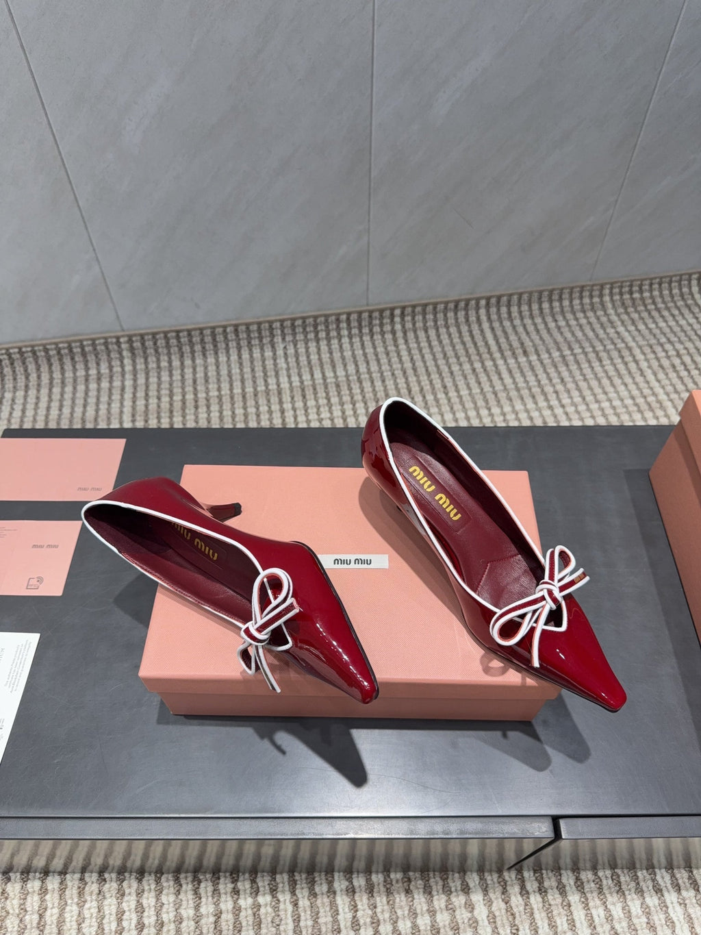 Miu 26s Pointed Toe Pumps 55mm In Dark Red Calfskin With Bow