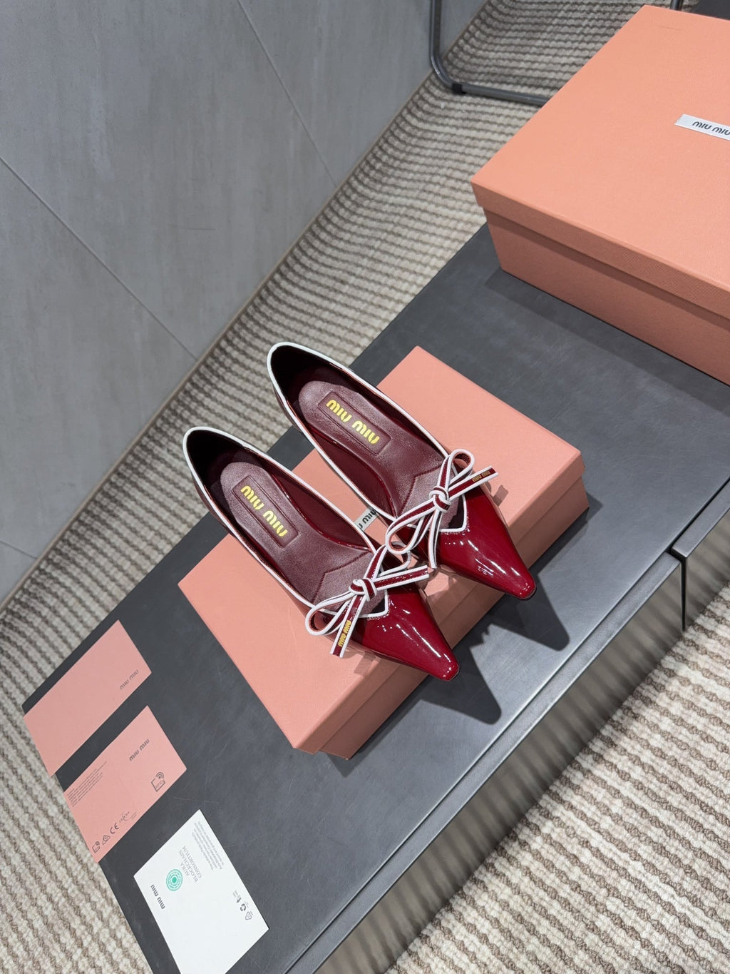 Miu 26s Pointed Toe Pumps 55mm In Dark Red Calfskin With Bow