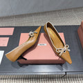 Miu 26s Pointed Toe Pumps 55mm In Caramel Brown Calfskin With Bow