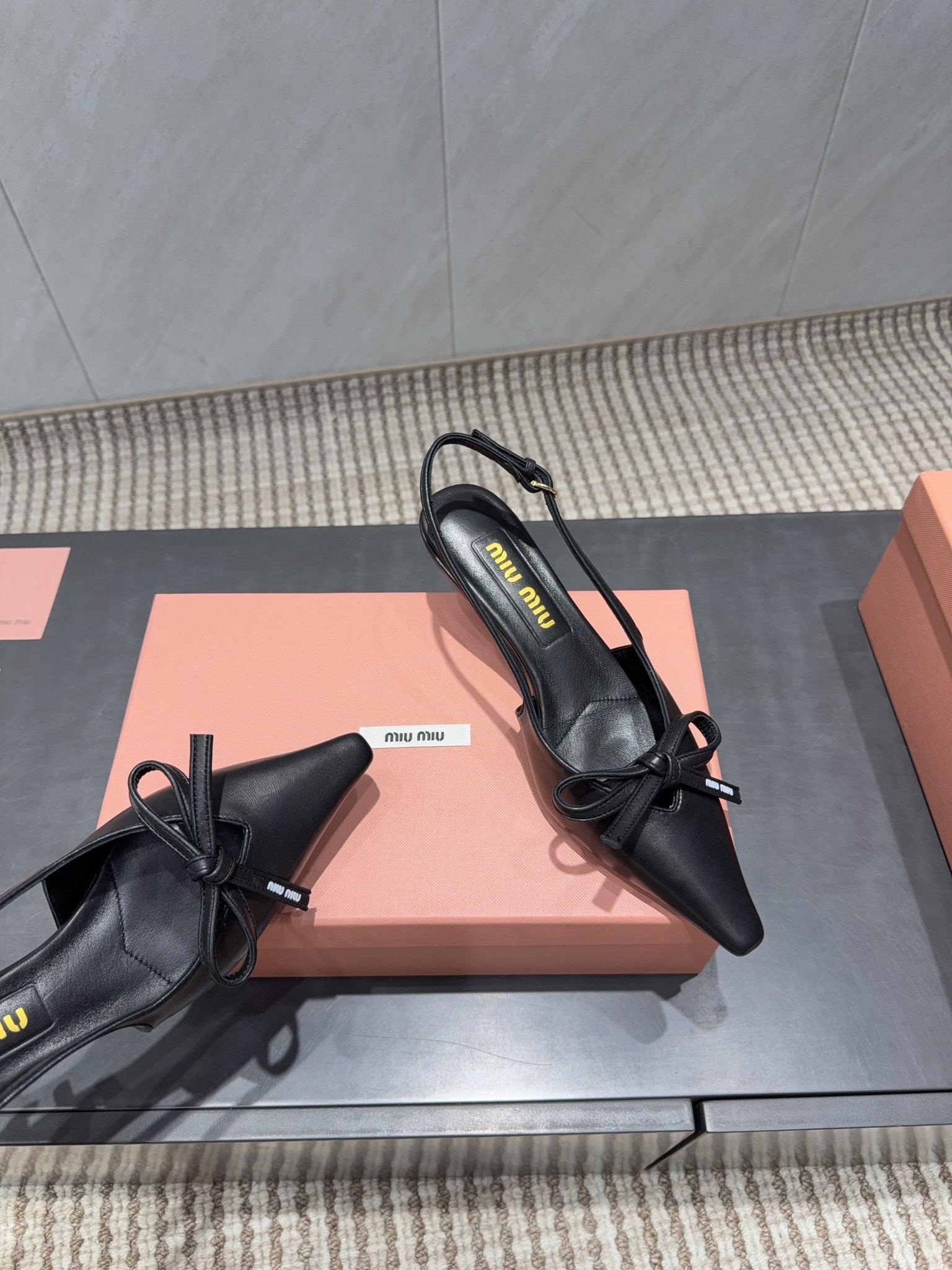 Miu 26s Slingback 55mm In Black Calfskin With Bow