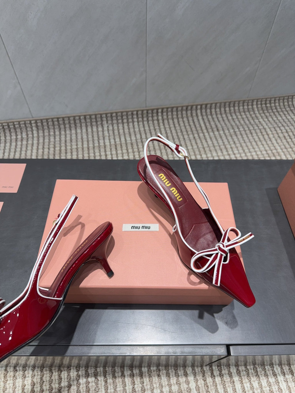 Miu 26s Slingback 55mm In Dark Red Calfskin With Bow