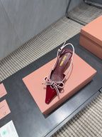 Miu 26s Slingback 55mm In Dark Red Calfskin With Bow